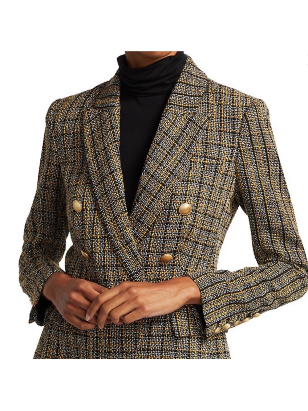 L’AGENCE Kenzie Tweed Double Breasted Blazer Size 0 NWT Chanel Style Gold Button - Picture 6 of 7